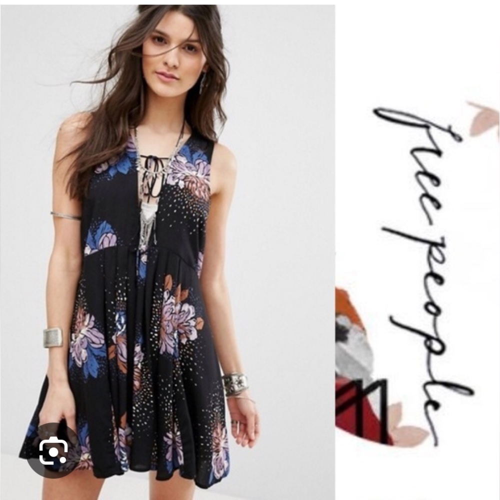 Free People Lovely Day Black Floral Print Dress